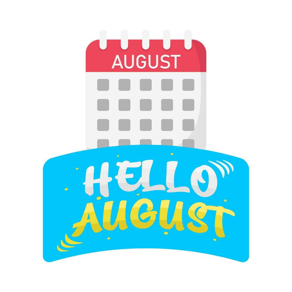 Bonjour août dans ruban avec calendrier illustration vecteur