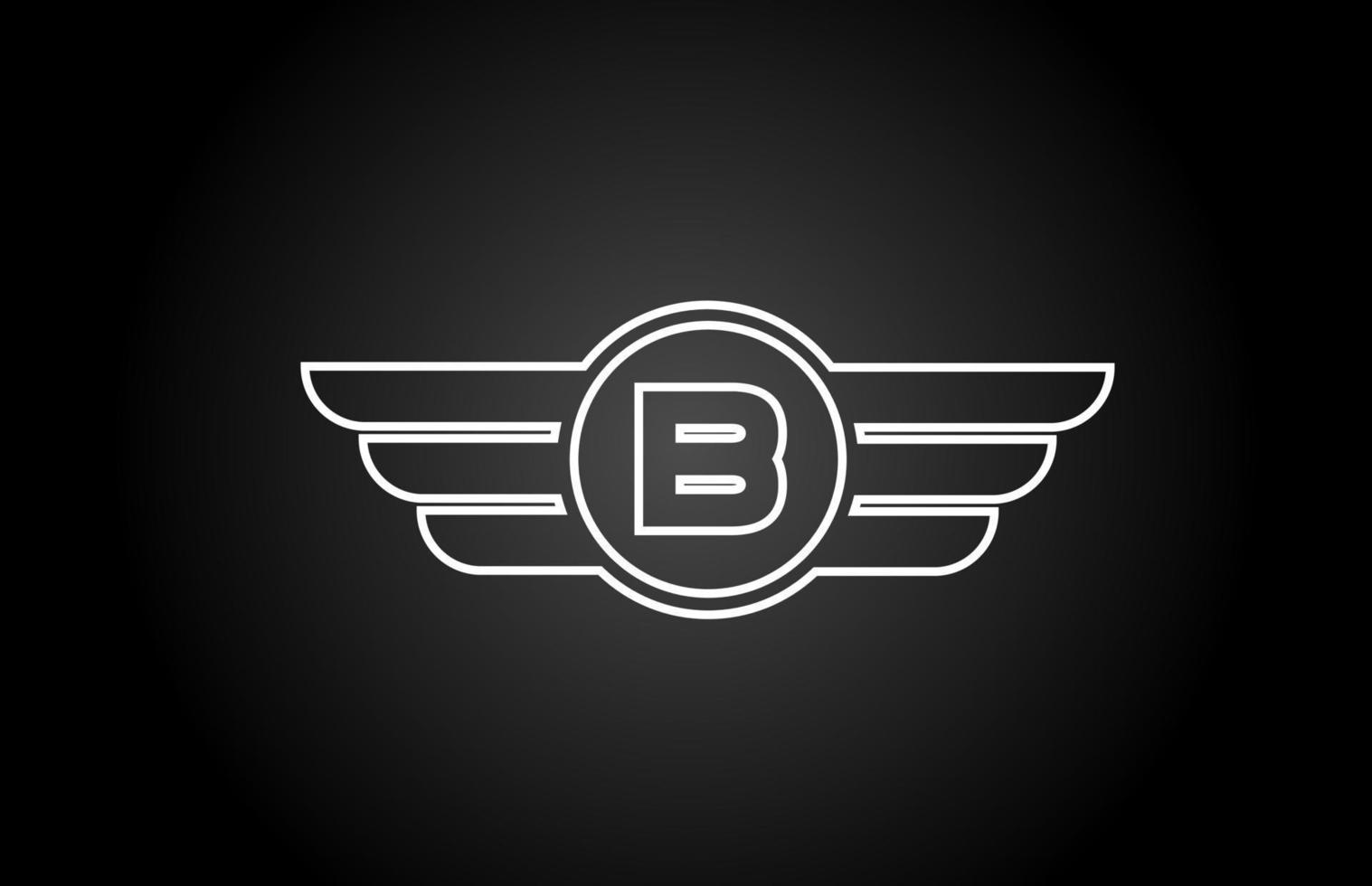 icône du logo de la lettre de l'alphabet b pour les entreprises et l'entreprise avec un design d'aile de ligne noir et blanc vecteur