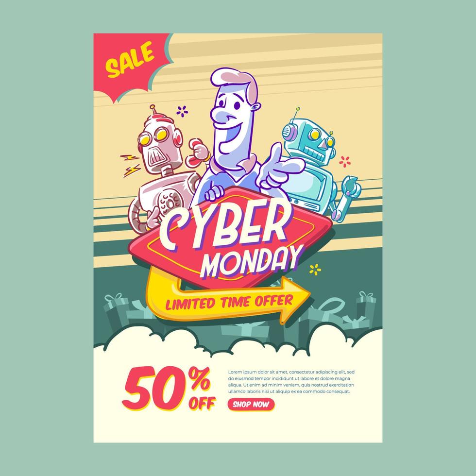 affiche de vente de style rétro du cyber lundi vecteur