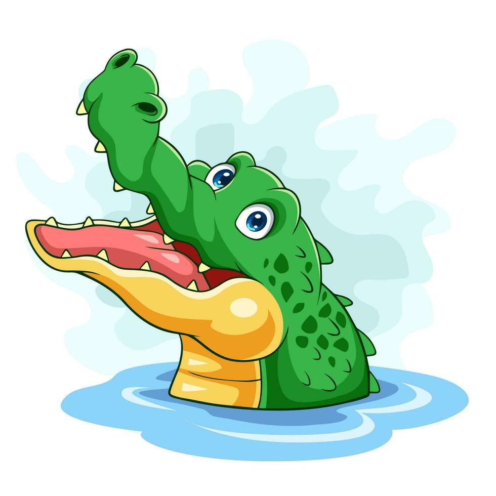 mignonne crocodile dessin animé ouvert ses bouche vecteur