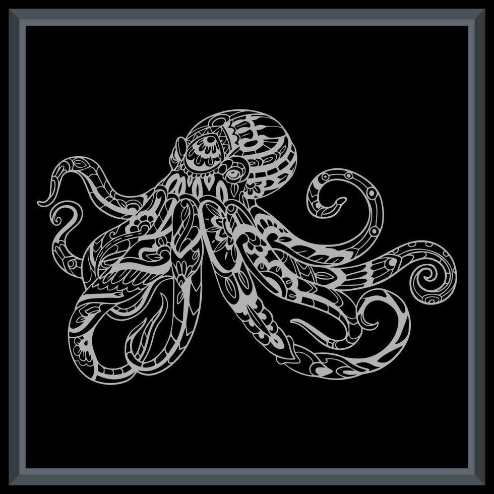 kraken poulpe mandala les arts isolé sur noir Contexte. vecteur