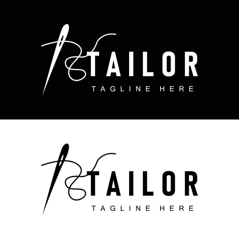 tailleur logo vecteur modèle aiguille et fil noir silhouette conception Facile couture outil produit marque