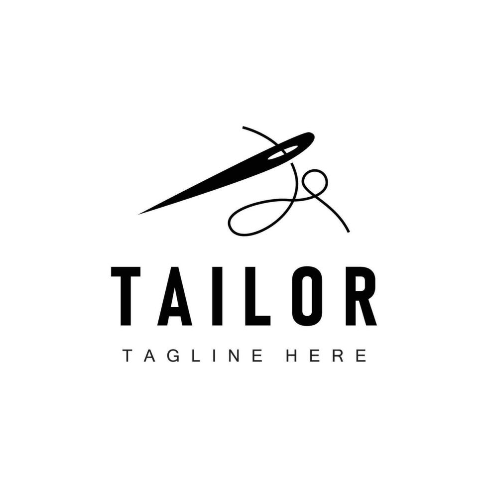 tailleur logo vecteur modèle aiguille et fil noir silhouette conception Facile couture outil produit marque