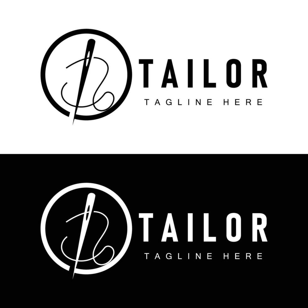 tailleur logo vecteur modèle aiguille et fil noir silhouette conception Facile couture outil produit marque