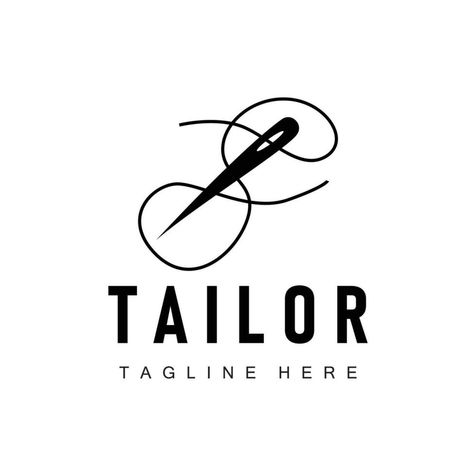 tailleur logo vecteur modèle aiguille et fil noir silhouette conception Facile couture outil produit marque