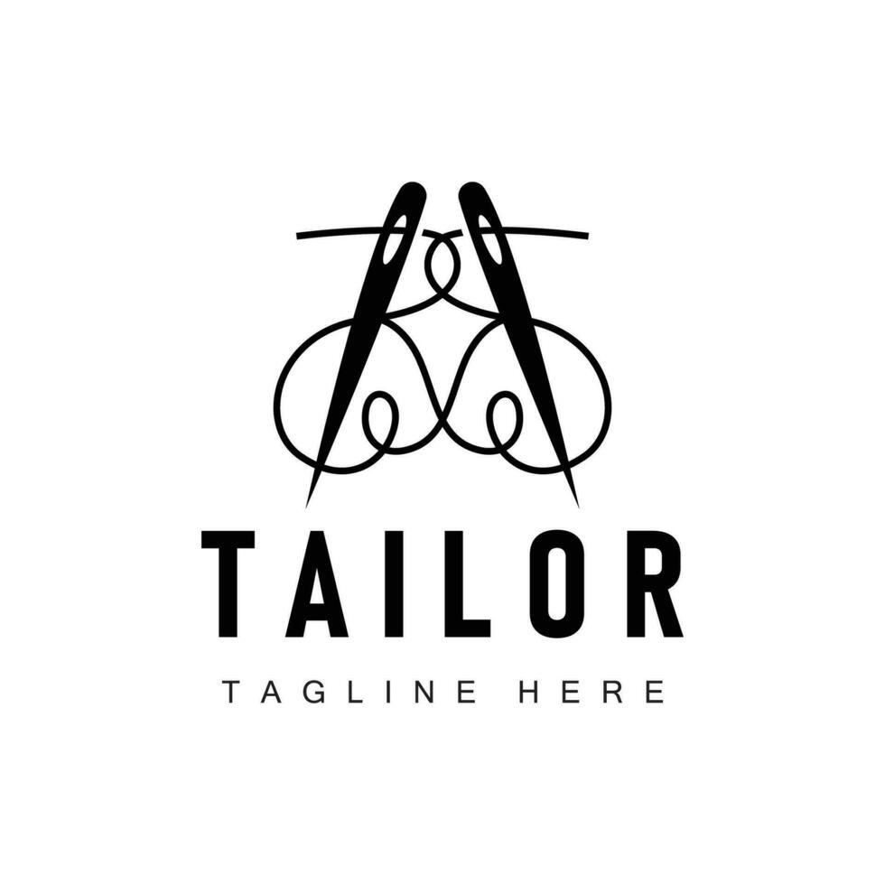 tailleur logo vecteur modèle aiguille et fil noir silhouette conception Facile couture outil produit marque