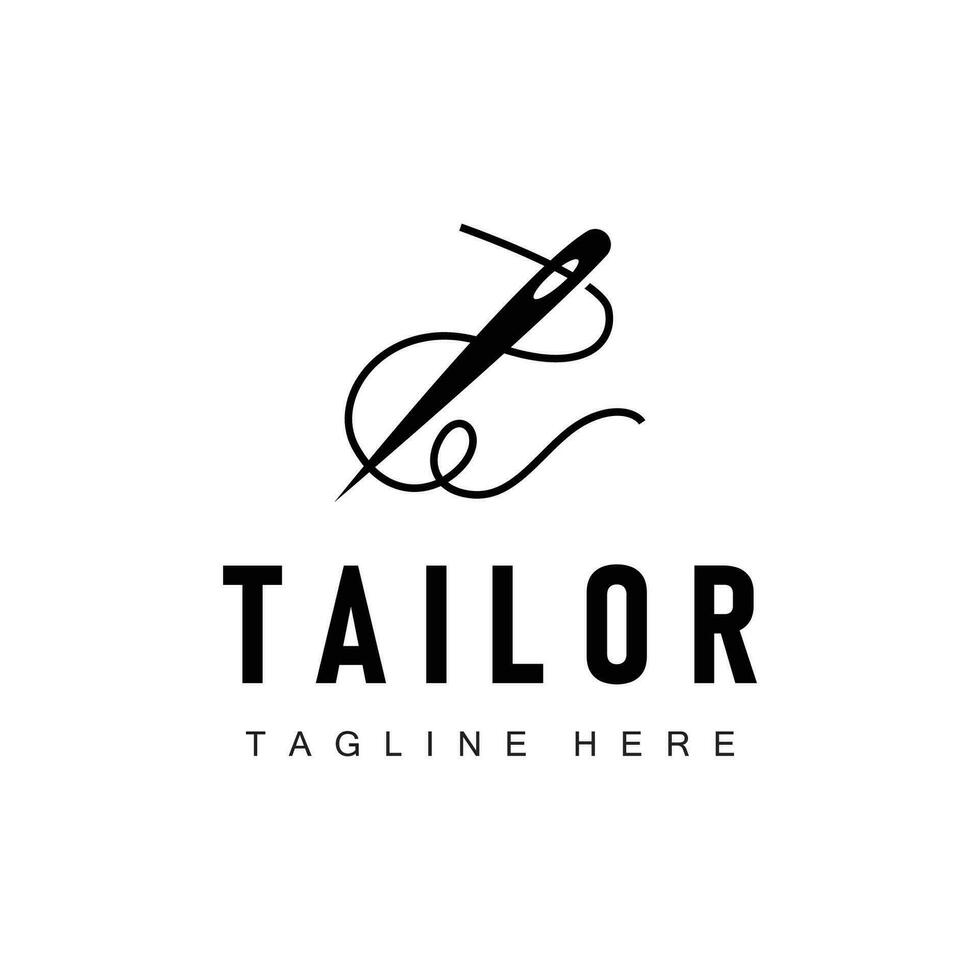 tailleur logo vecteur modèle aiguille et fil noir silhouette conception Facile couture outil produit marque