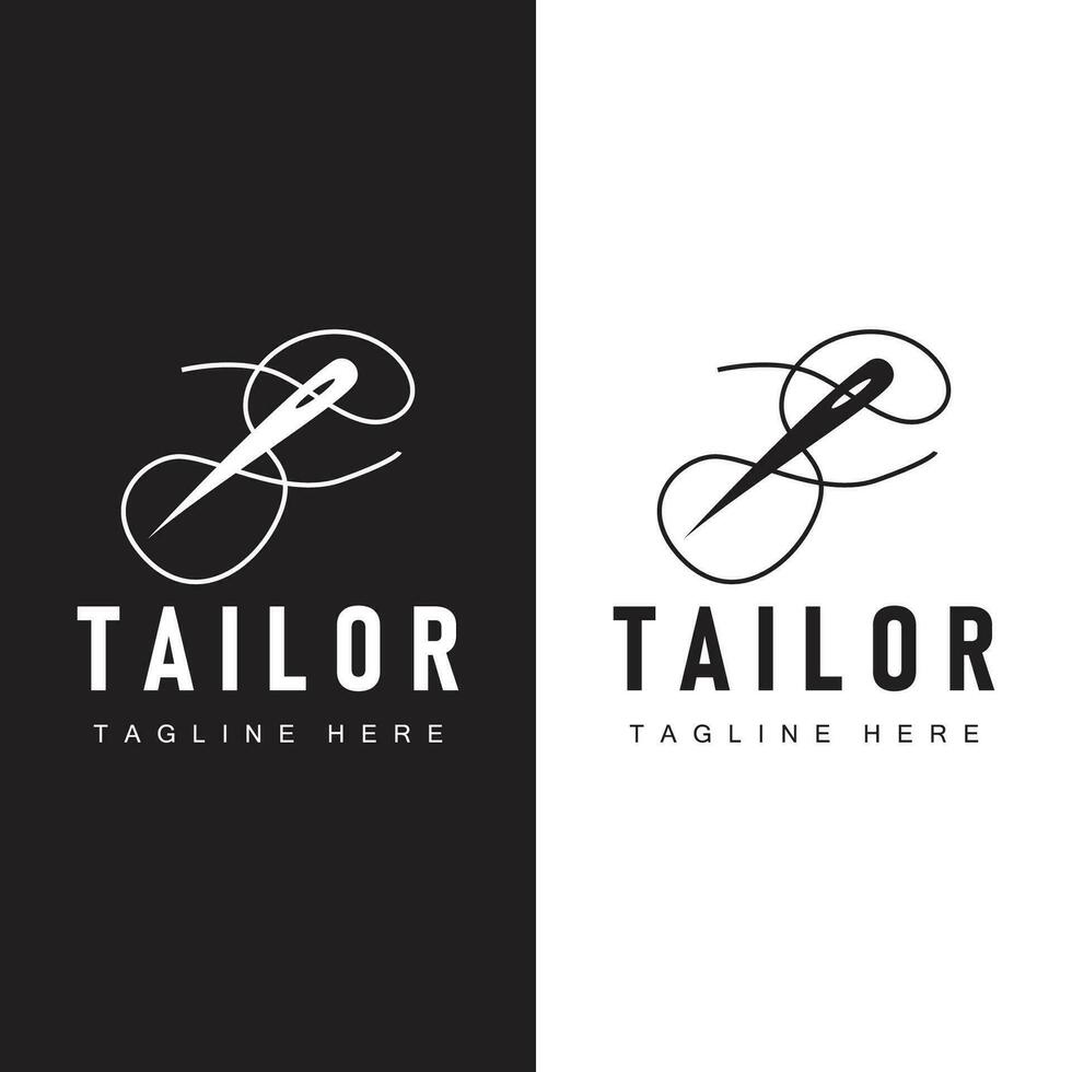 tailleur logo vecteur modèle aiguille et fil noir silhouette conception Facile couture outil produit marque