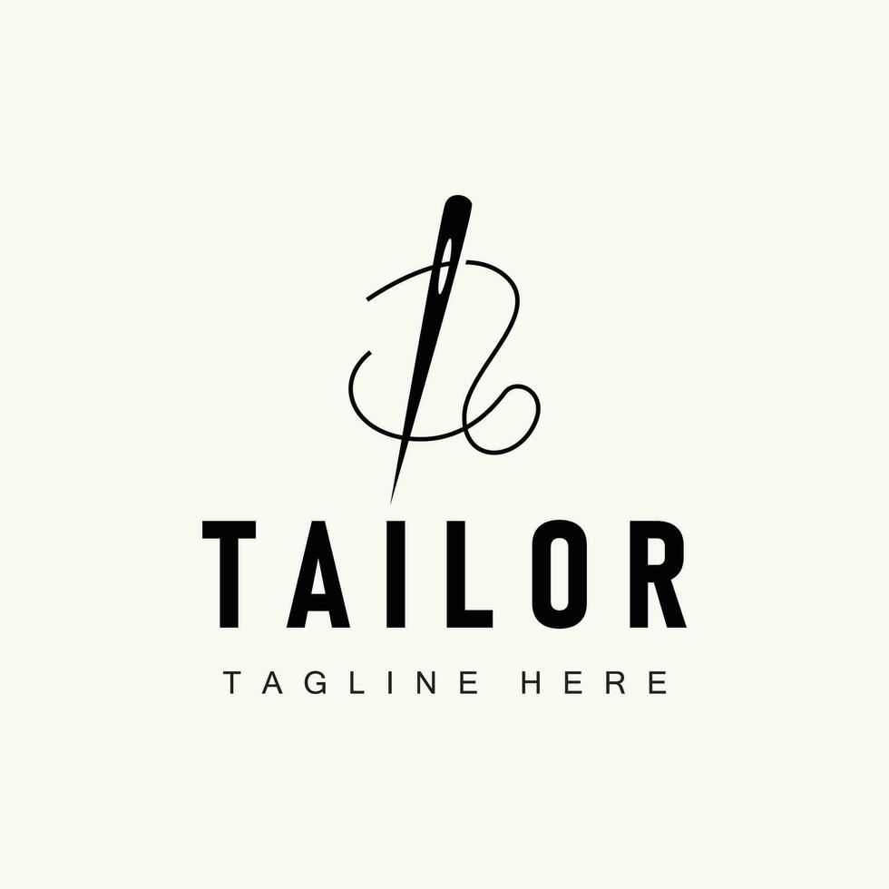 tailleur logo vecteur modèle aiguille et fil noir silhouette conception Facile couture outil produit marque