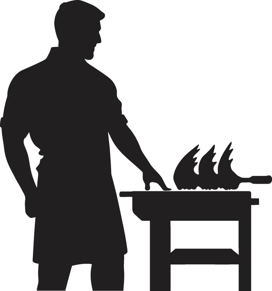 sarriette silhouette noir un barbecue logo dans vecteur vecteur fumée sérénade homme un barbecue icône