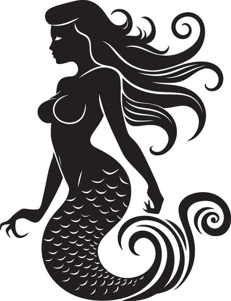 sirènes mélodie noir emblème logo chuchotement vagues vecteur Sirène iconographie