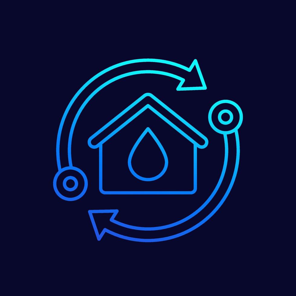 icône de ligne de maison et d'eau avec des flèches vecteur