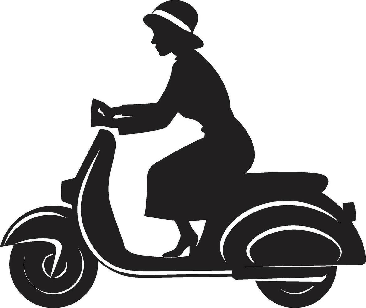 grâce à la glisse femme scooter emblème élégance urbaine noir scooter vecteur icône