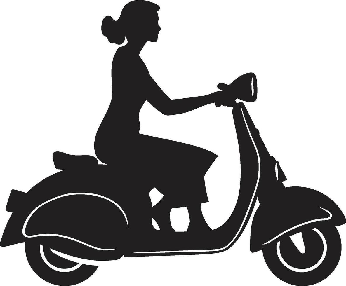 glam scooter voyage femme emblème métropolitain scooter tourner noir vecteur conception
