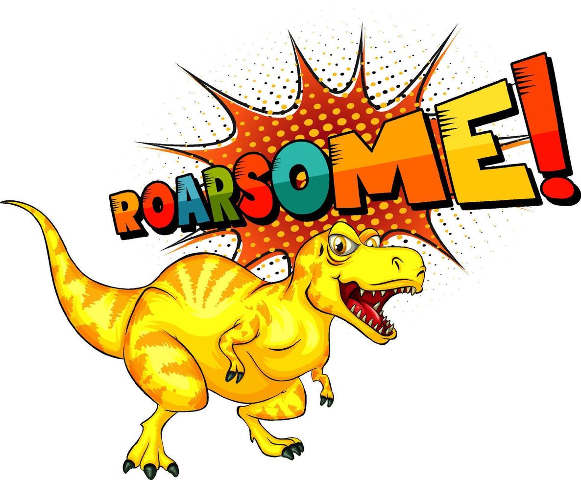personnage de dessin animé de dinosaure avec bannière de polices rugissantes vecteur