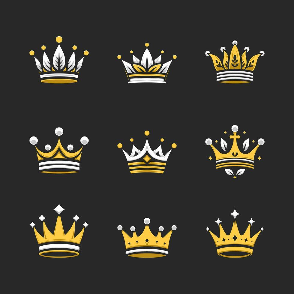 luxueux majestueux rois couronne vecteur ensemble illustration. professionnel or Roi couronne marque identité.