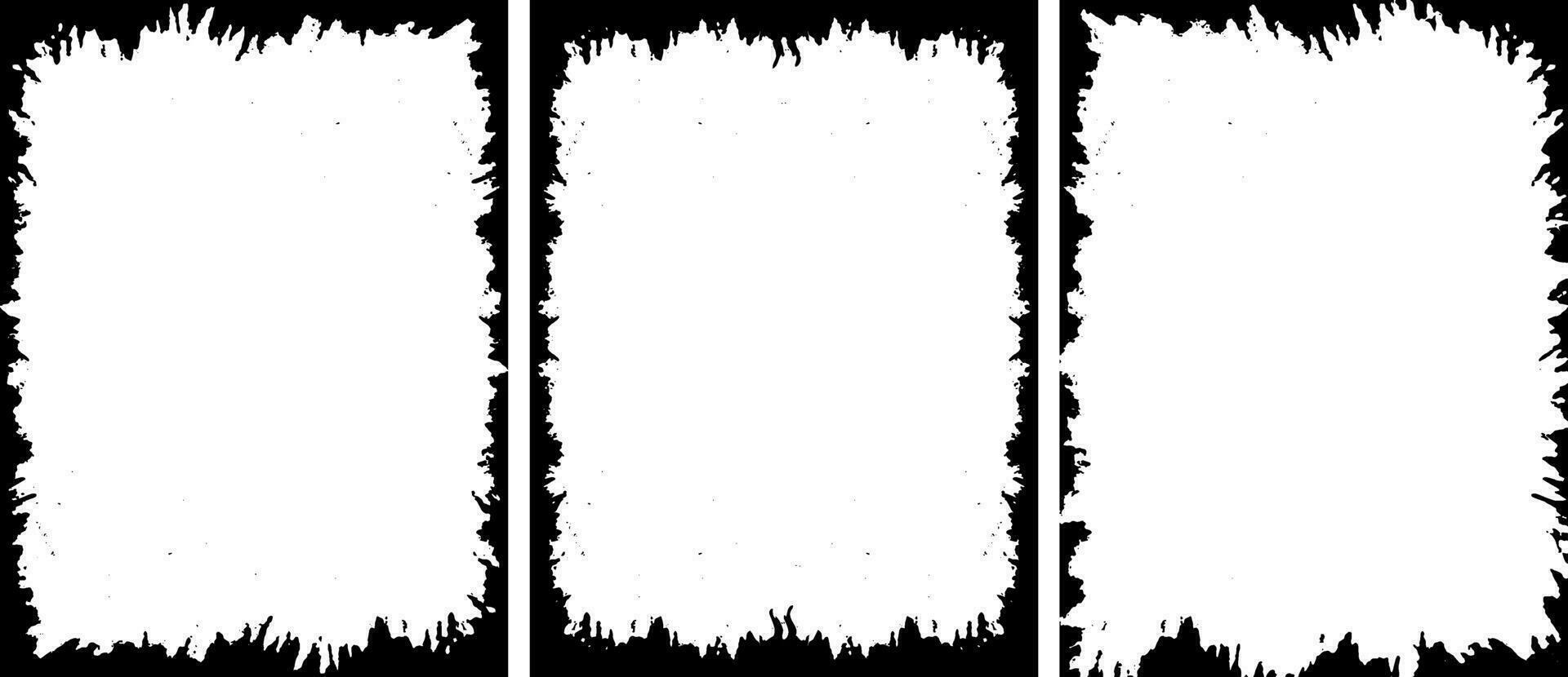 Trois verticale bannières avec blanc peindre sur leur ancien Cadre frontière empaqueter, frontière cadres Cadre frontière grunge bannière rectangulaire détresse texture verticale frontière modèle cadres noir Cadre vecteur
