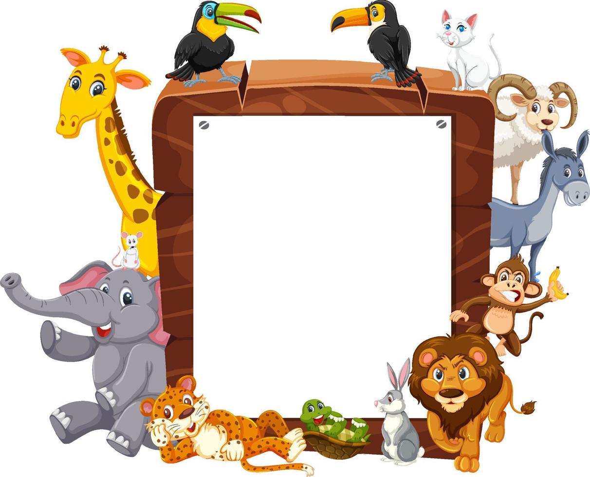cadre en bois vide avec divers animaux sauvages vecteur