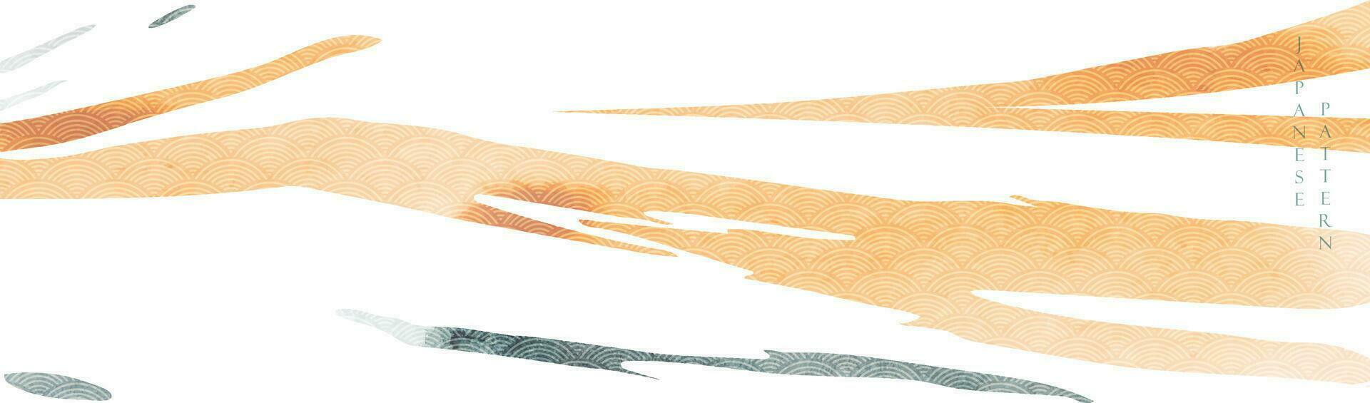 Orange et gris brosse accident vasculaire cérébral texture avec Japonais océan vague modèle dans ancien style. abstrait art paysage bannière conception avec aquarelle texture vecteur bannière conception.