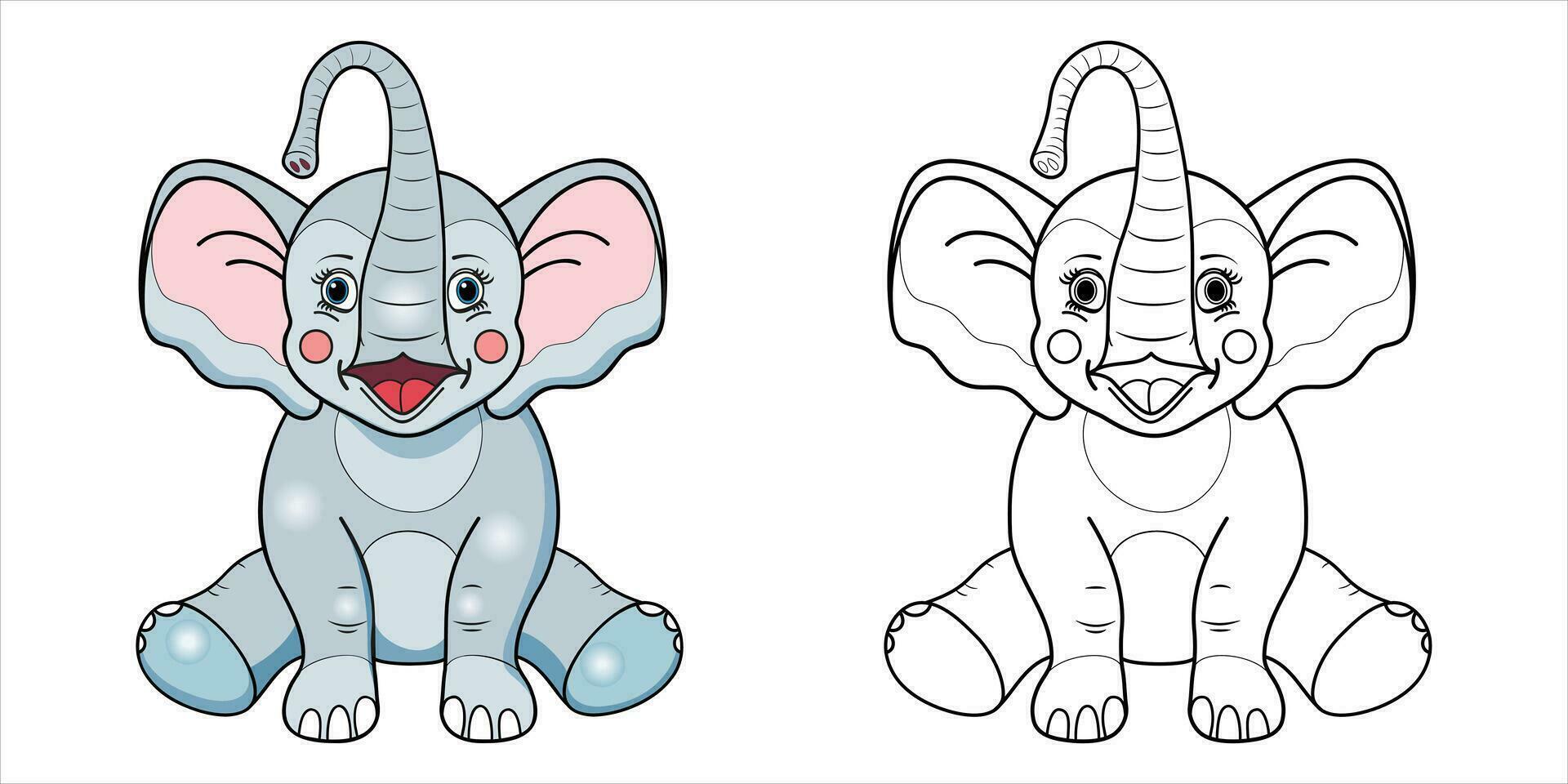 dessin animé animal l'éléphant ligne et couleur. dessin animé vecteur illustration pour coloration livre