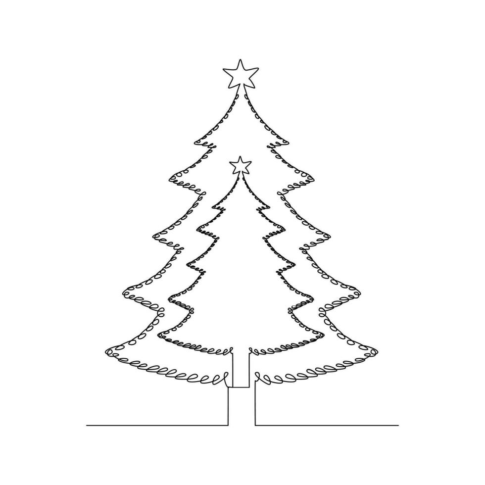 Noël arbre dans continu Célibataire ligne art contour facile dessin vecteur illustration et minimaliste conception