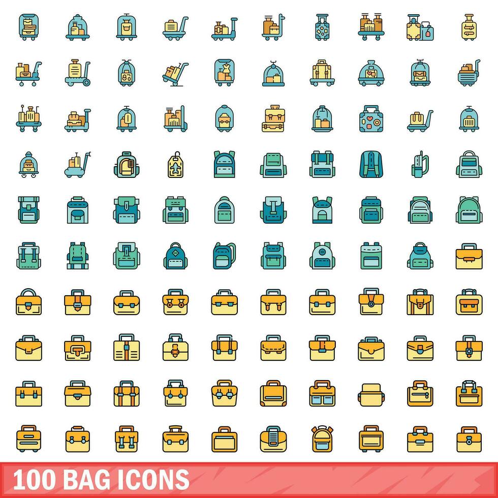 100 sac Icônes ensemble, Couleur ligne style vecteur
