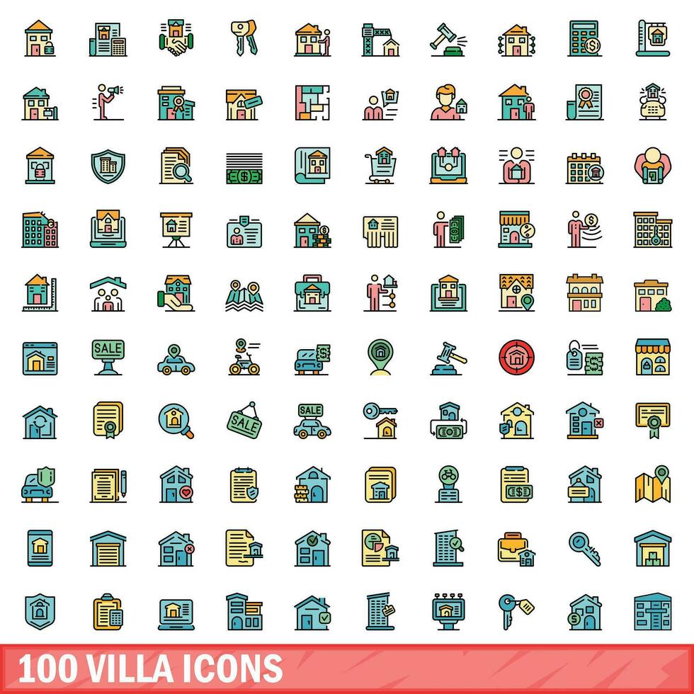 100 villa Icônes ensemble, Couleur ligne style vecteur