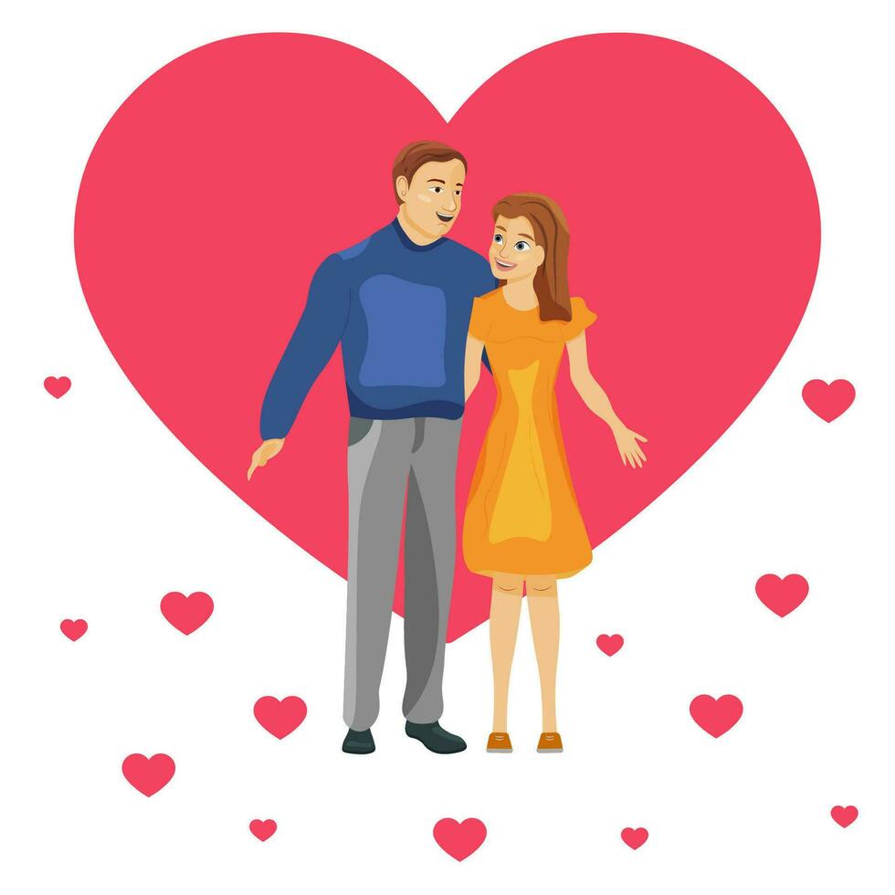 une couple dans l'amour. carte Valentin journée. vecteur illustration. une couple dans l'amour câlins.