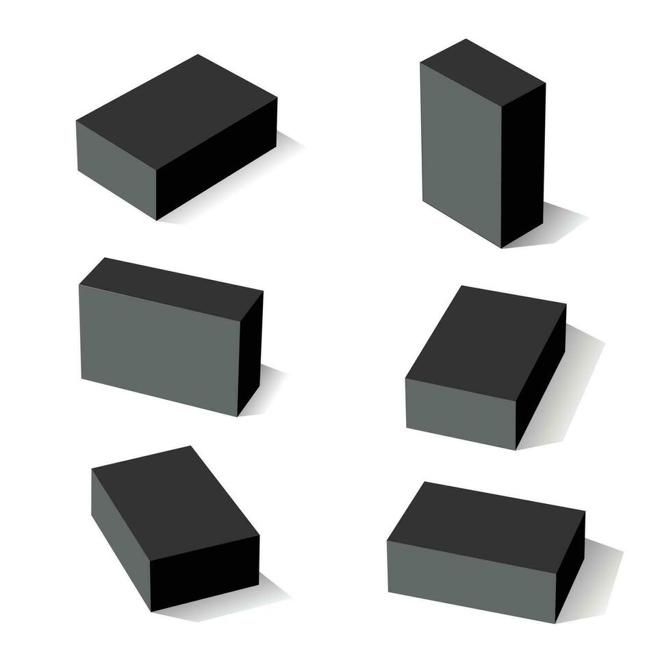 boîtes blanches rectangulaires, rendu 3d avec ombres. coffret pour l'emballage et la conception de la marque, boîtes de maquette dans différentes positions. vecteur