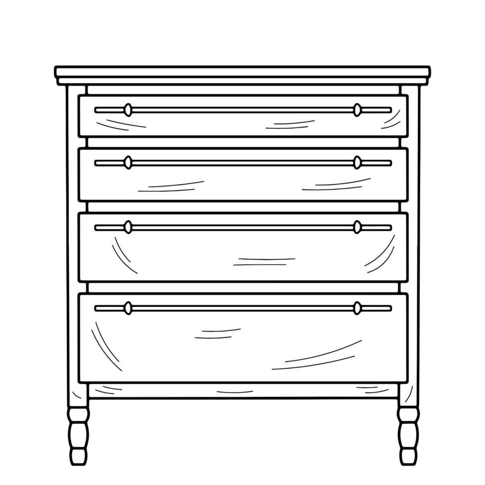 esquisser de une poitrine de tiroirs, la commode. conception pièce de meubles pour stockage. isolé vecteur