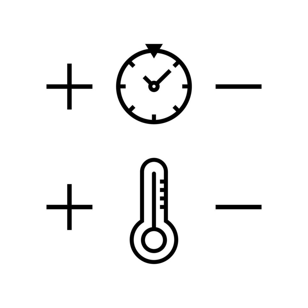 temps et Température Icônes. chronomètre et thermomètre symbole. pour utilisation dans Ménage appareils électroménagers vecteur