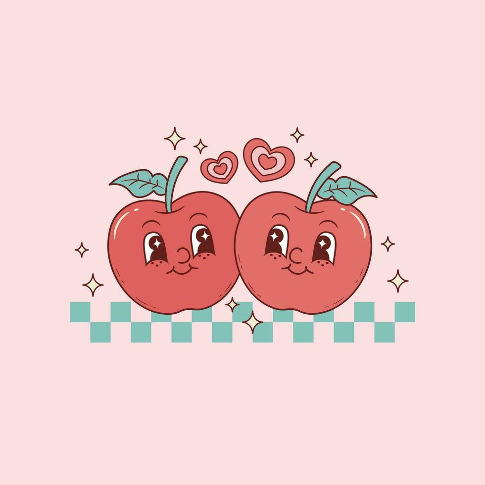 mignonne rétro illustration pour enseignants de pommes ensemble dans l'amour vecteur