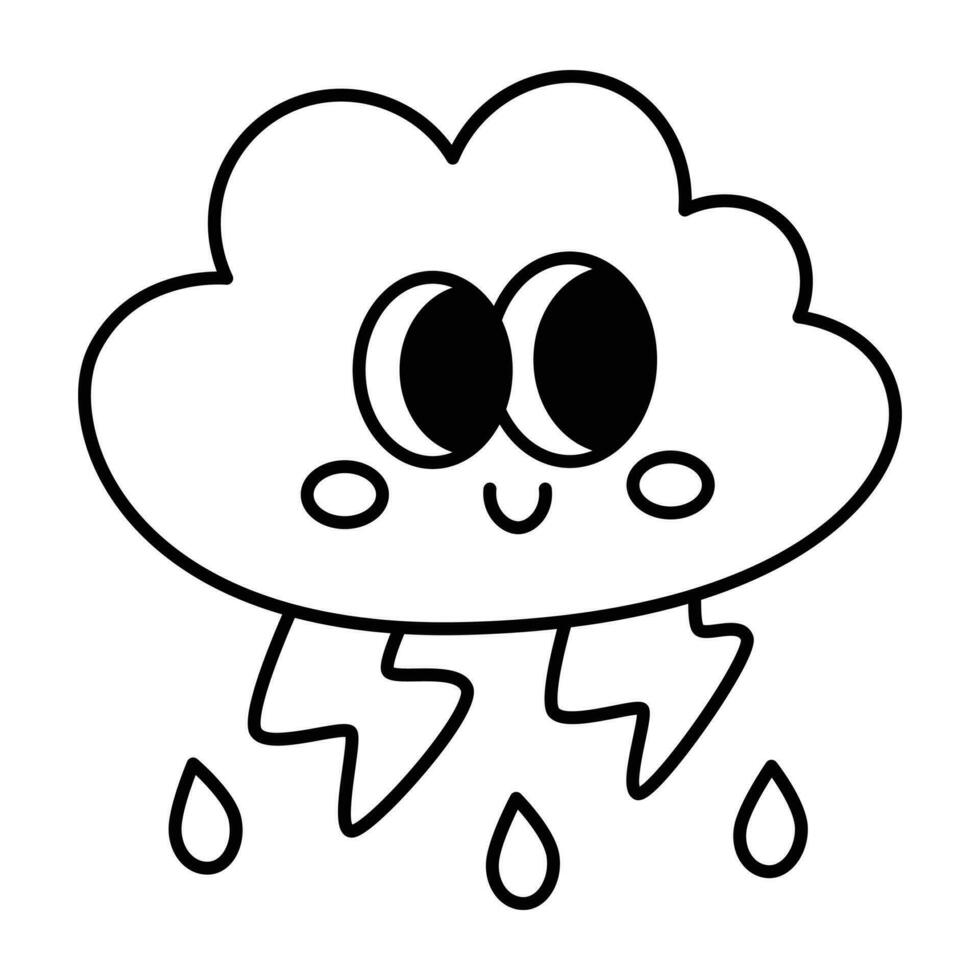 kawaii nuage et foudre orage dessin animé ligne icône. vecteur