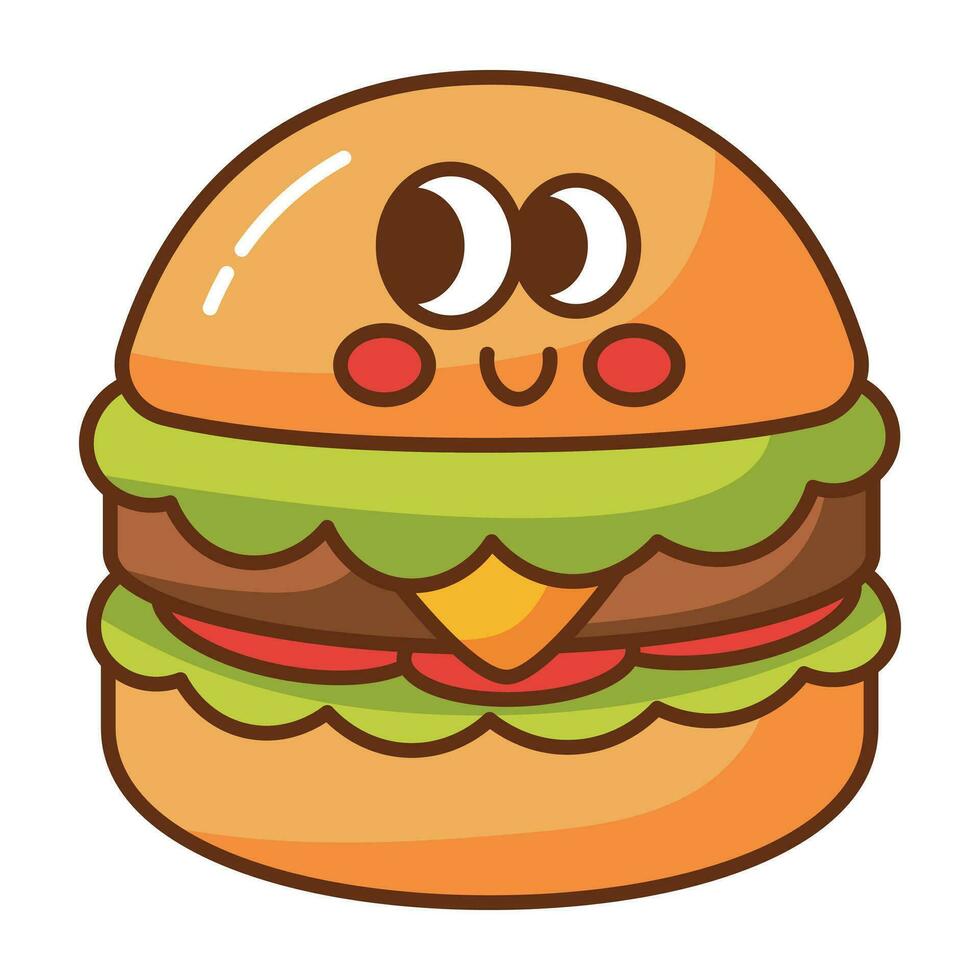 kawaii Burger dessin animé icône. vecteur