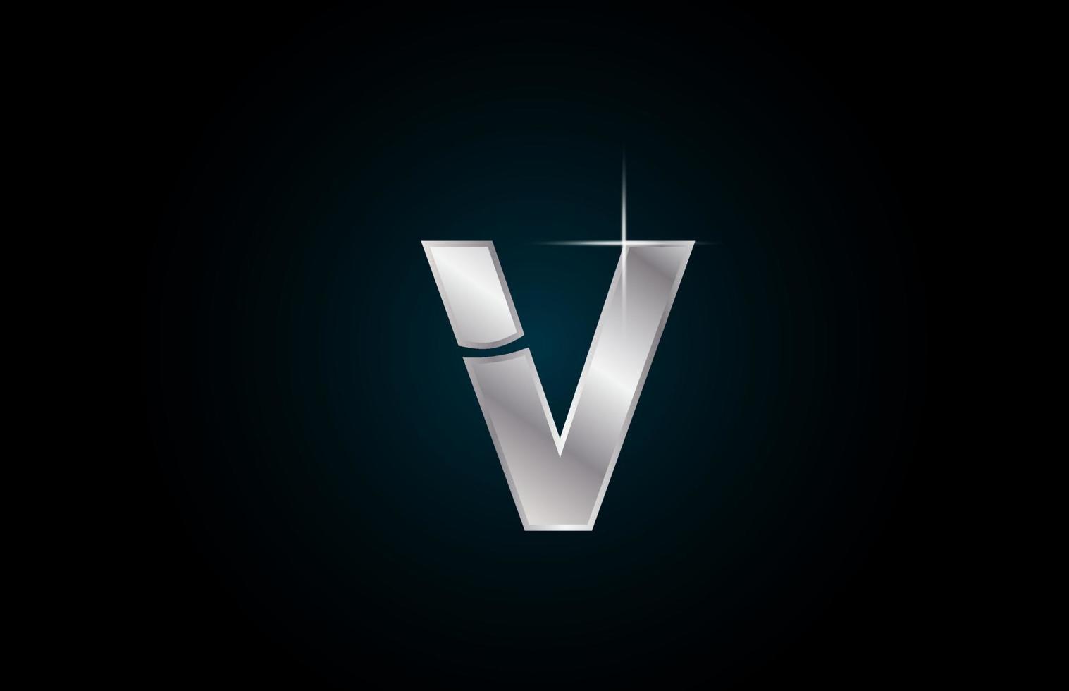 v icône du logo de la lettre de l'alphabet en métal argenté pour les entreprises et les sociétés avec un design d'étincelle vecteur