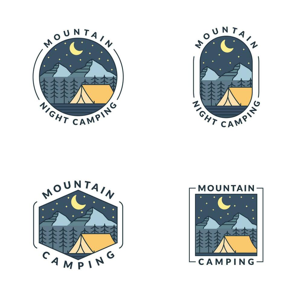 Montagne nuit camping illustration monoline ou ligne art style vecteur