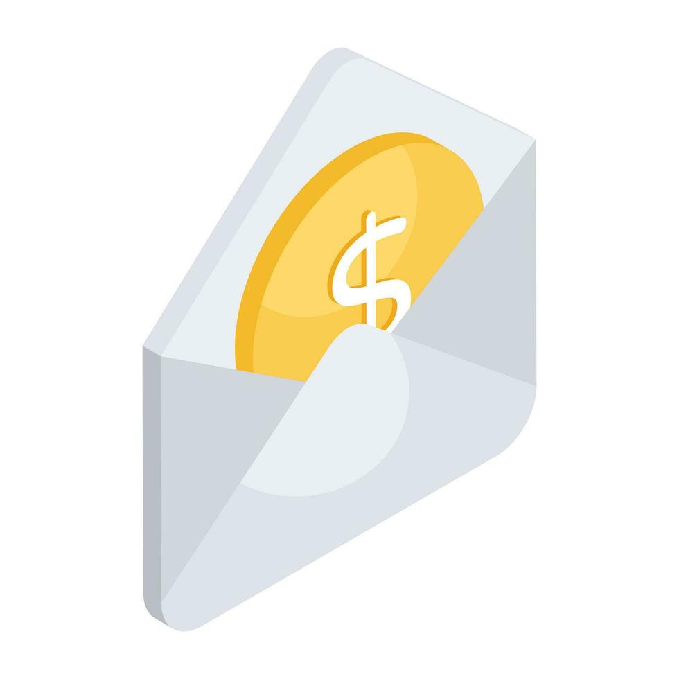 argent enveloppe icône dans isométrique conception vecteur