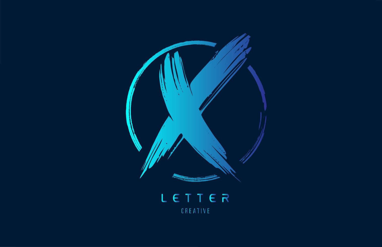 main bleue brosse grunge lettre x icône logo avec cercle. conception de l'alphabet pour la conception d'une entreprise vecteur