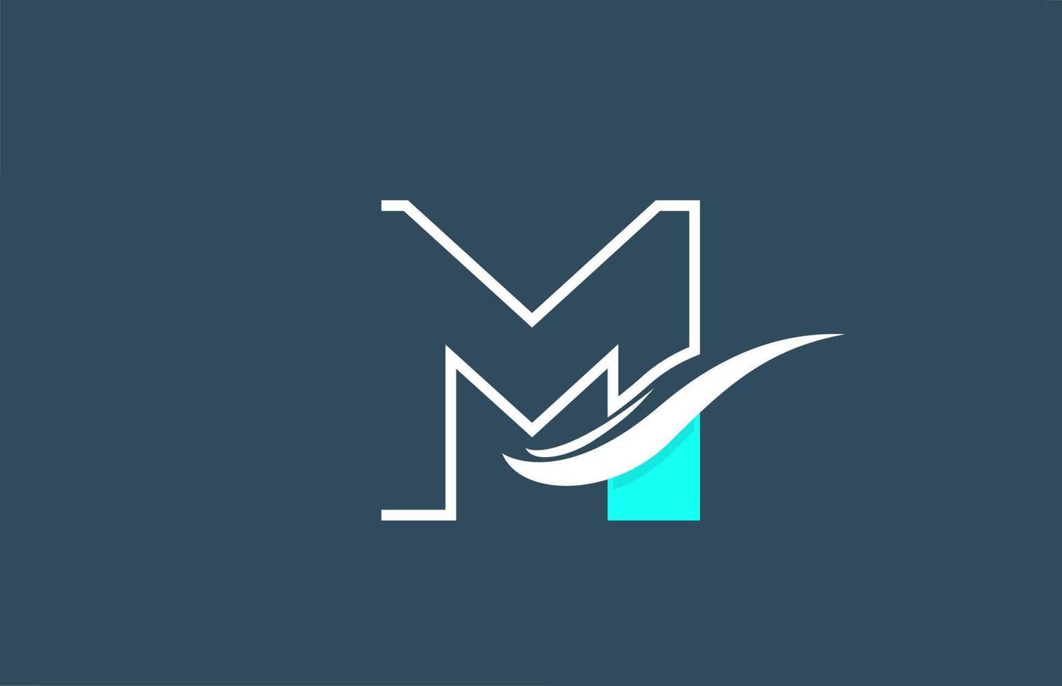 m icône du logo lettre alphabet blanc bleu pour entreprise avec design swoosh vecteur