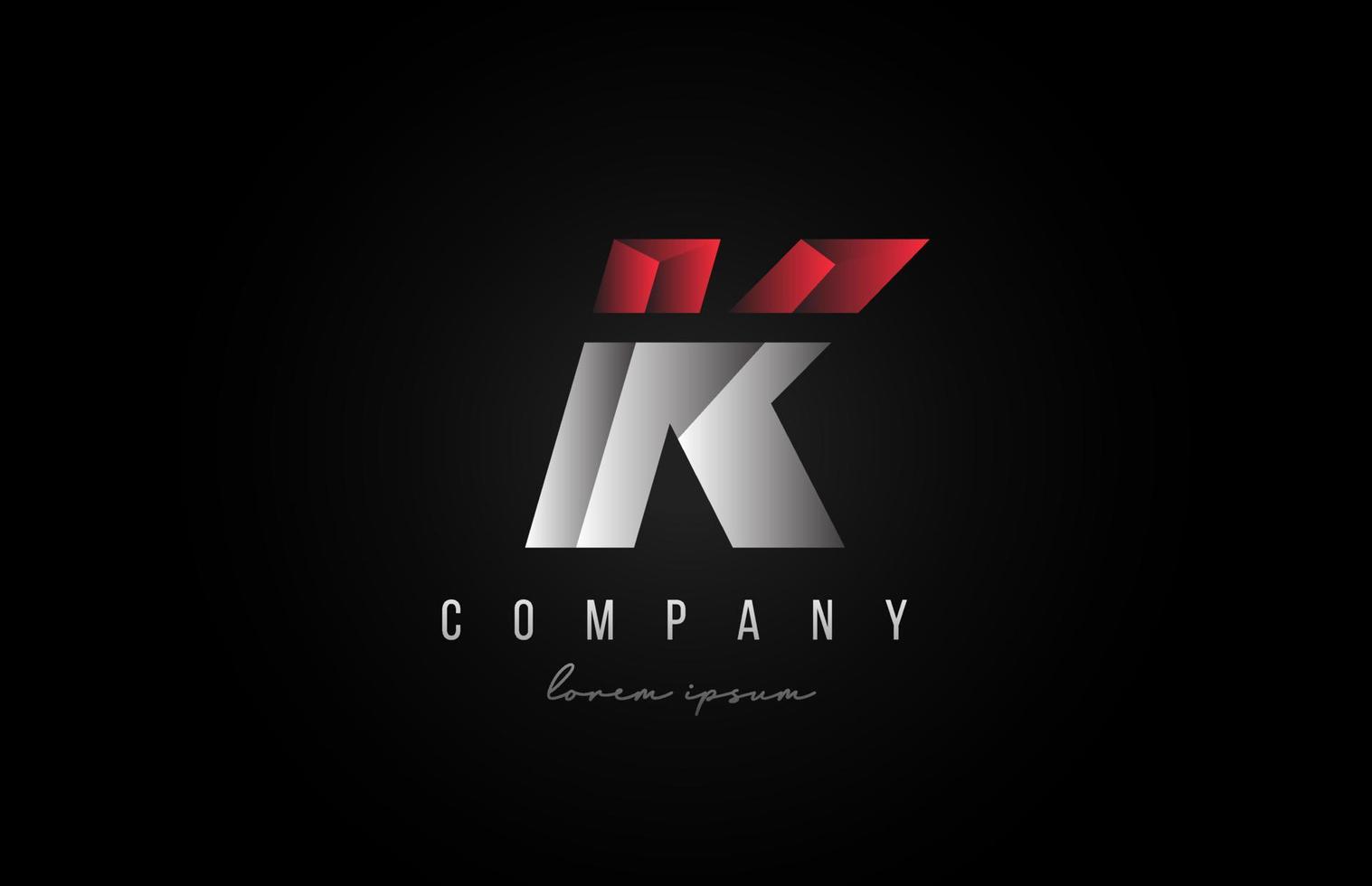 icône du logo alphabet lettre k en couleur argent gris rouge. design créatif pour les entreprises et les entreprises avec un style 3d vecteur