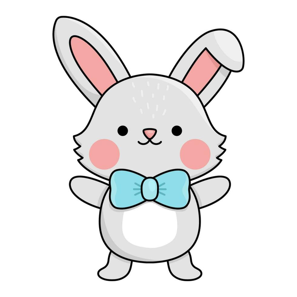 vecteur Pâques lapin icône pour enfants. mignonne kawaii lapin illustration. marrant dessin animé lièvre personnage. traditionnel printemps vacances symbole dans arc