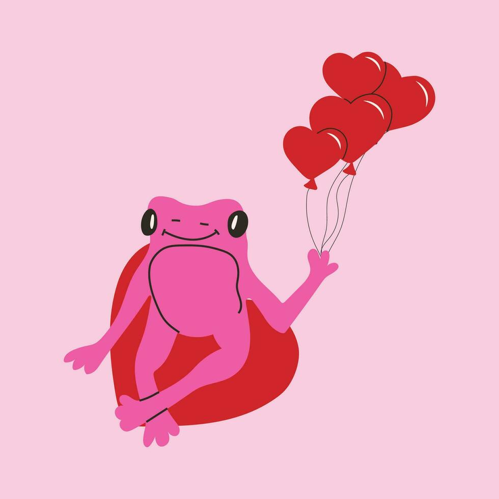 mignonne grenouille avec valentines décorations. vecteur illustration.