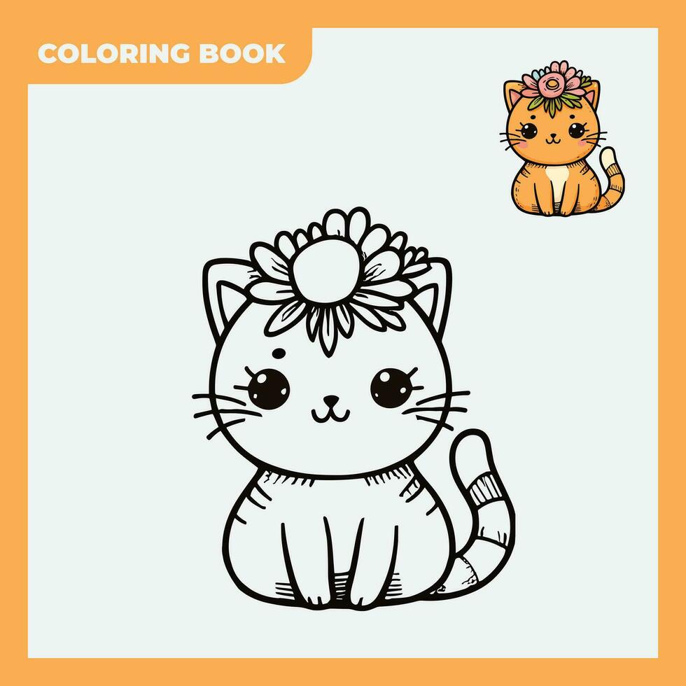 coloration livre esquisser illustration conception pour enfants, avec croquis de mignonne et adorable chats vecteur