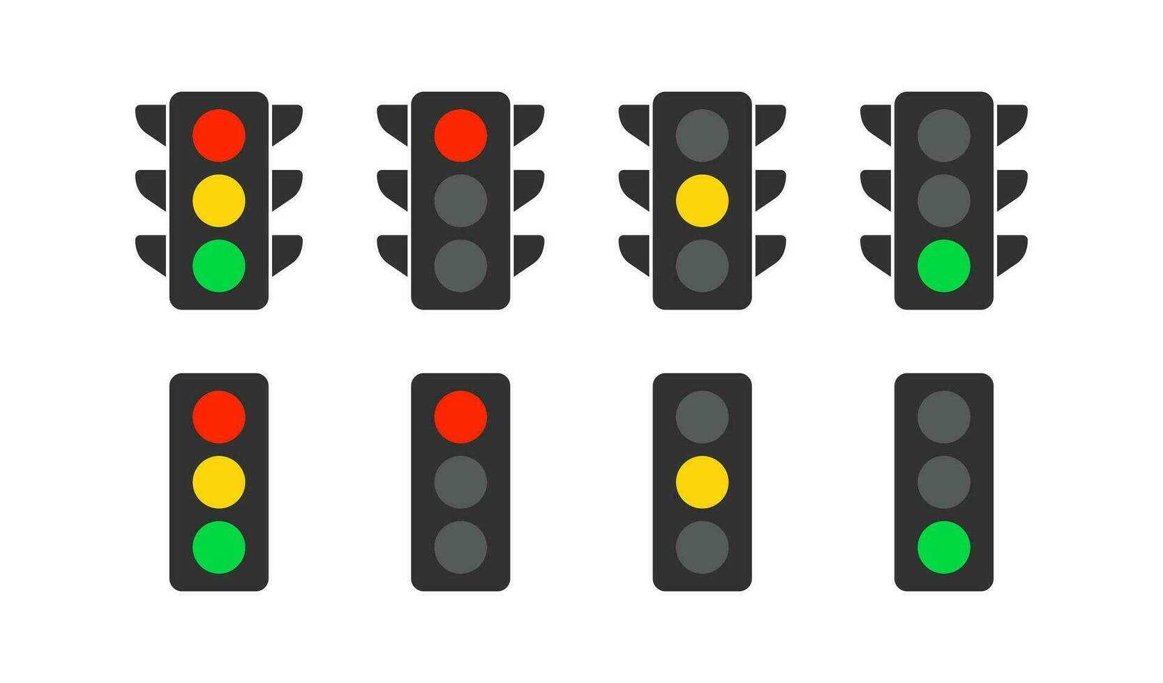 circulation lumières icône. feu de stop panneaux. Arrêtez dans le route symbole. rue sémaphore symboles. régulation Icônes. noir, jaune, rouge, vert couleur. vecteur signe.