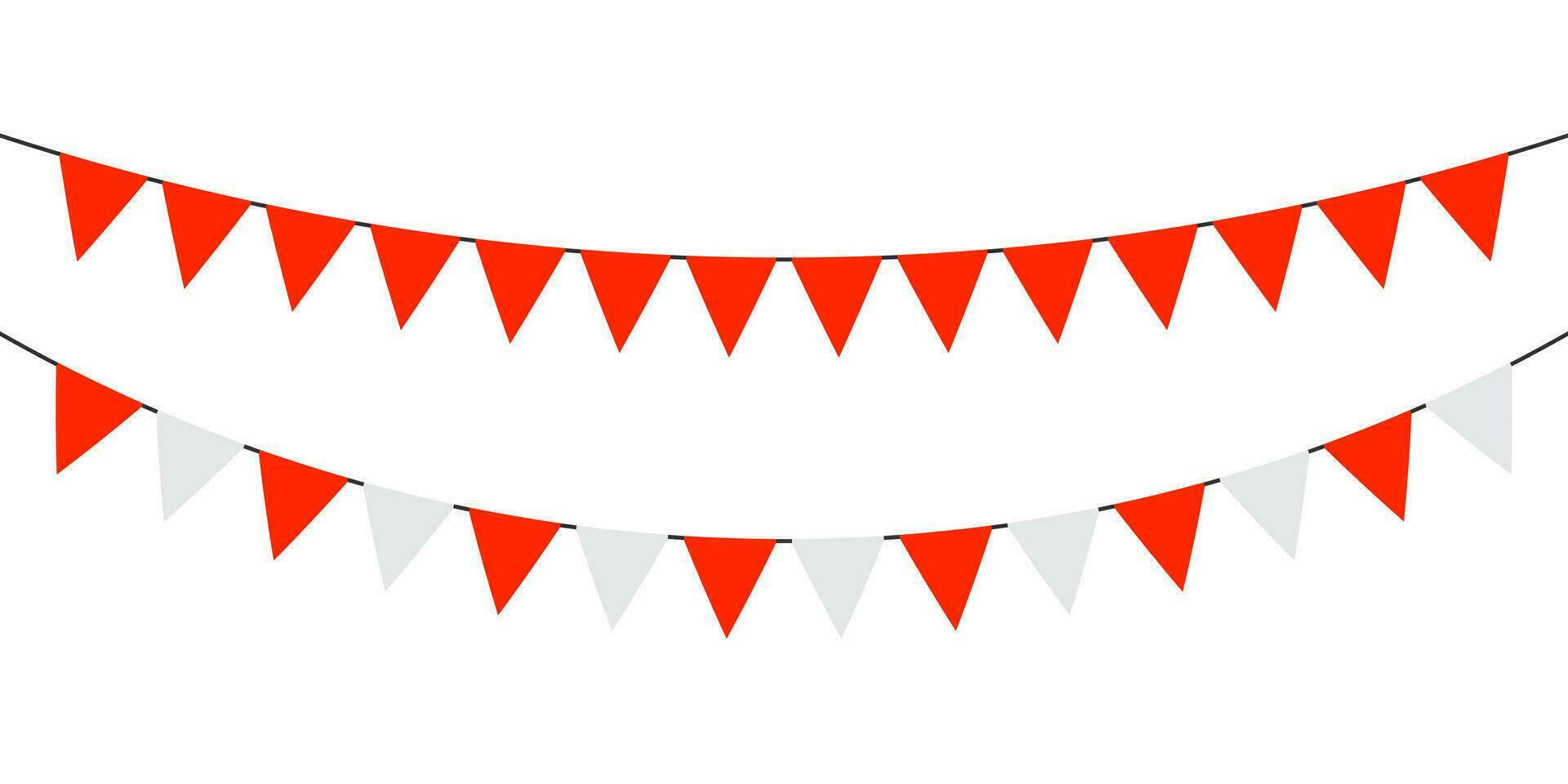 drapeau guirlandes. de fête bruant. Triangle bannières. anniversaire décoration. Contexte décor pour fête. rouge, blanc couleur. vecteur signe.