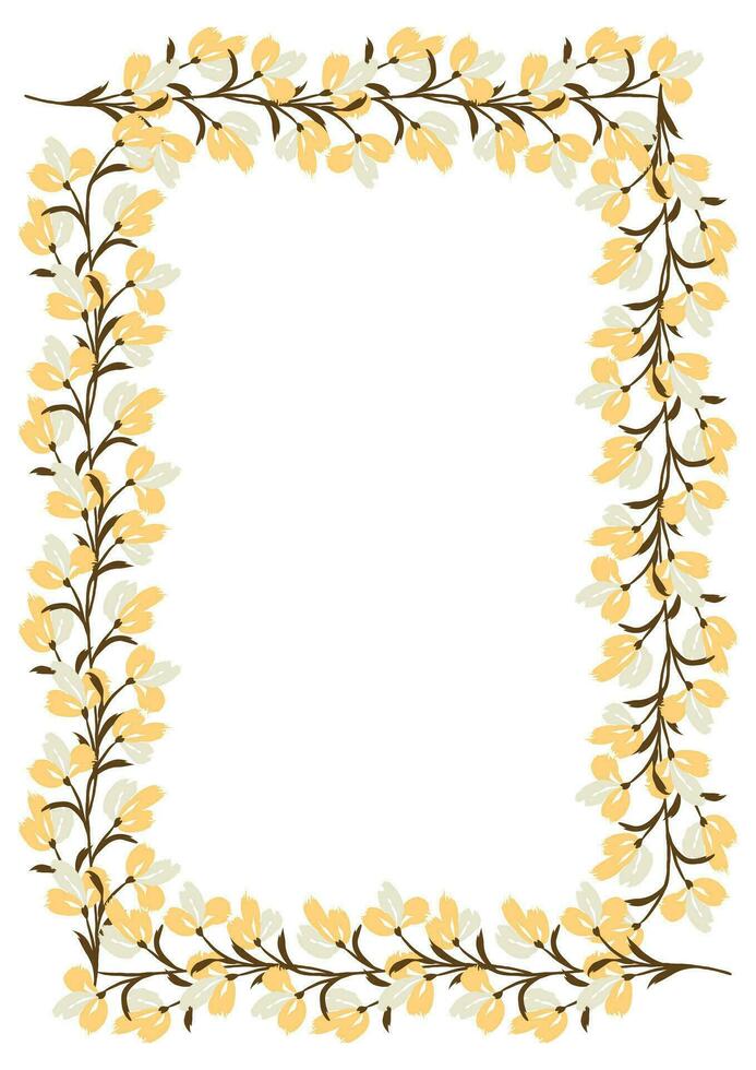 fleur Cadre frontière Taille a4, format a4. floral modèle. mignonne floral Contexte. Contexte avec fleur brosse coups vecteur