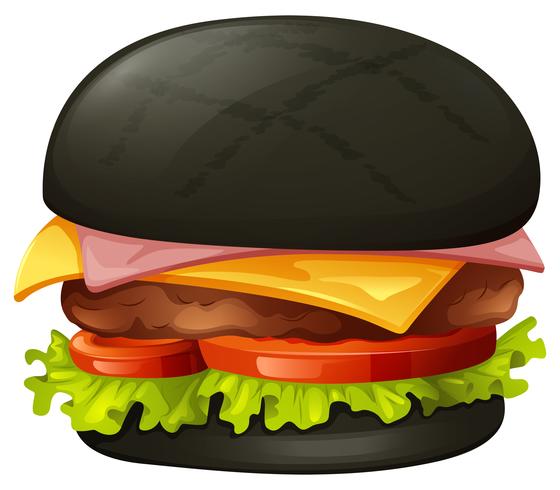 Hamburger avec petit pain noir vecteur