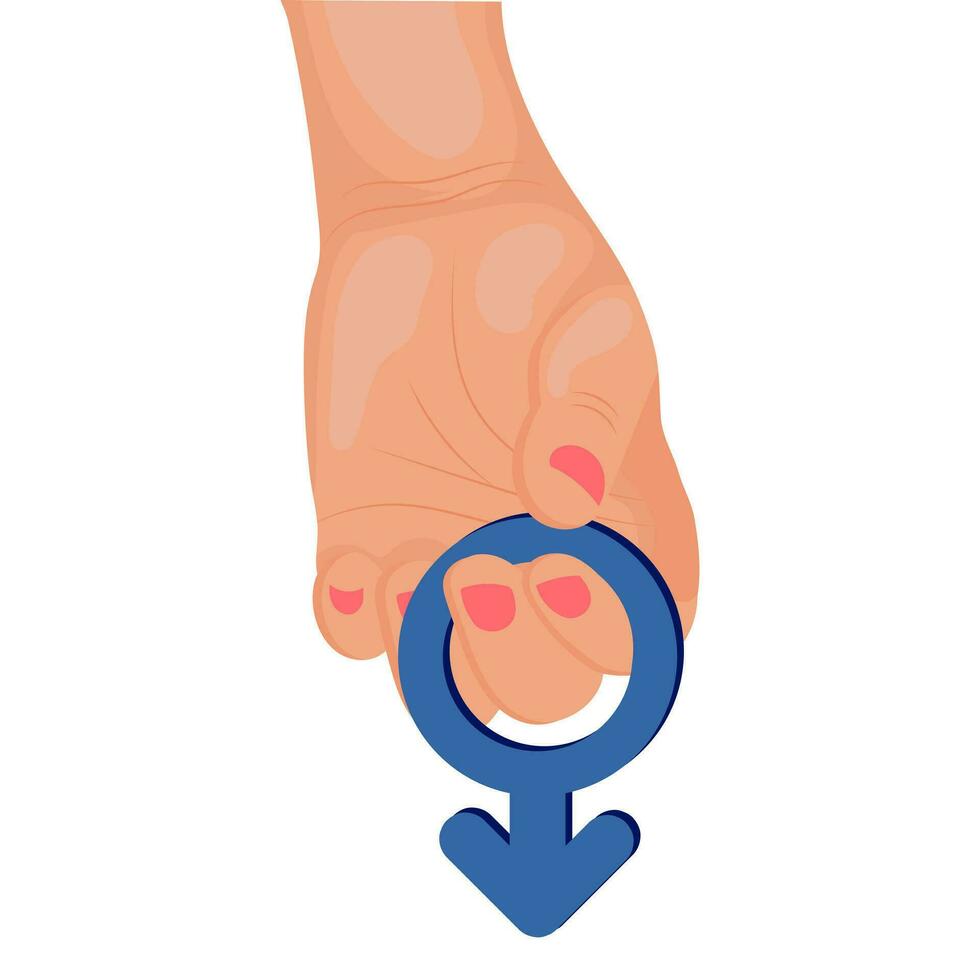 une main détient une bleu Masculin symbole. le signe de le masculin principe dans le main. illustration, vecteur