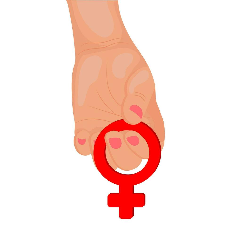 le main détient une rouge femelle symbole. le sexe signe de le féminin dans main. illustration, vecteur