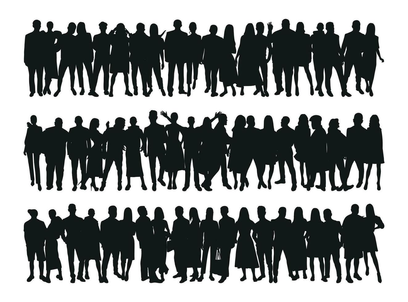 ensemble noir silhouette de Jeune des couples de les mecs et filles, foule, groupe, équipe, groupe, isolé vecteur